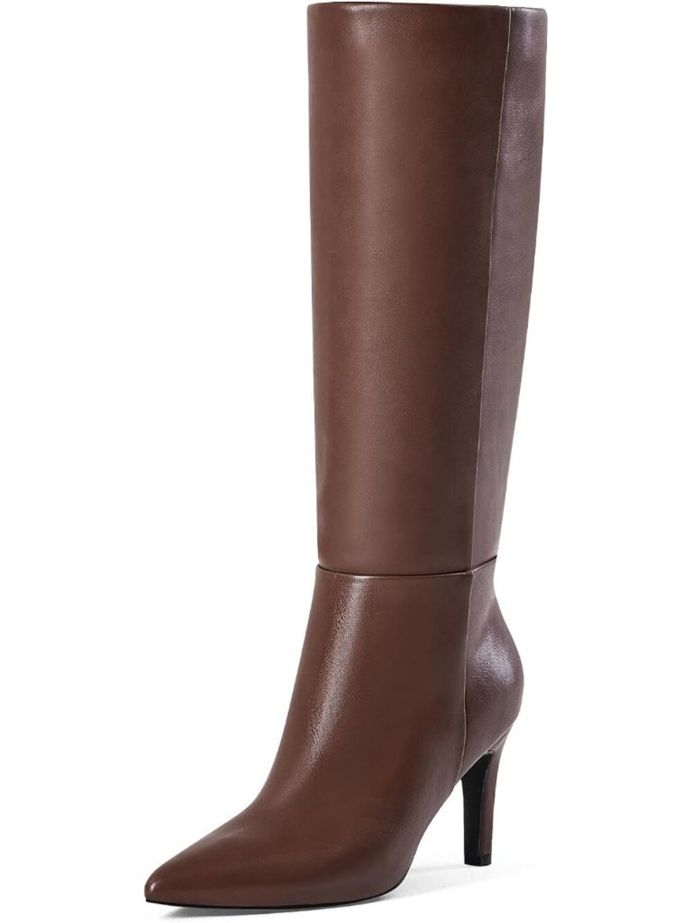Women's Brown Trendy Fashion Dressy Pointed Toe Wide Calf Knee High Boots